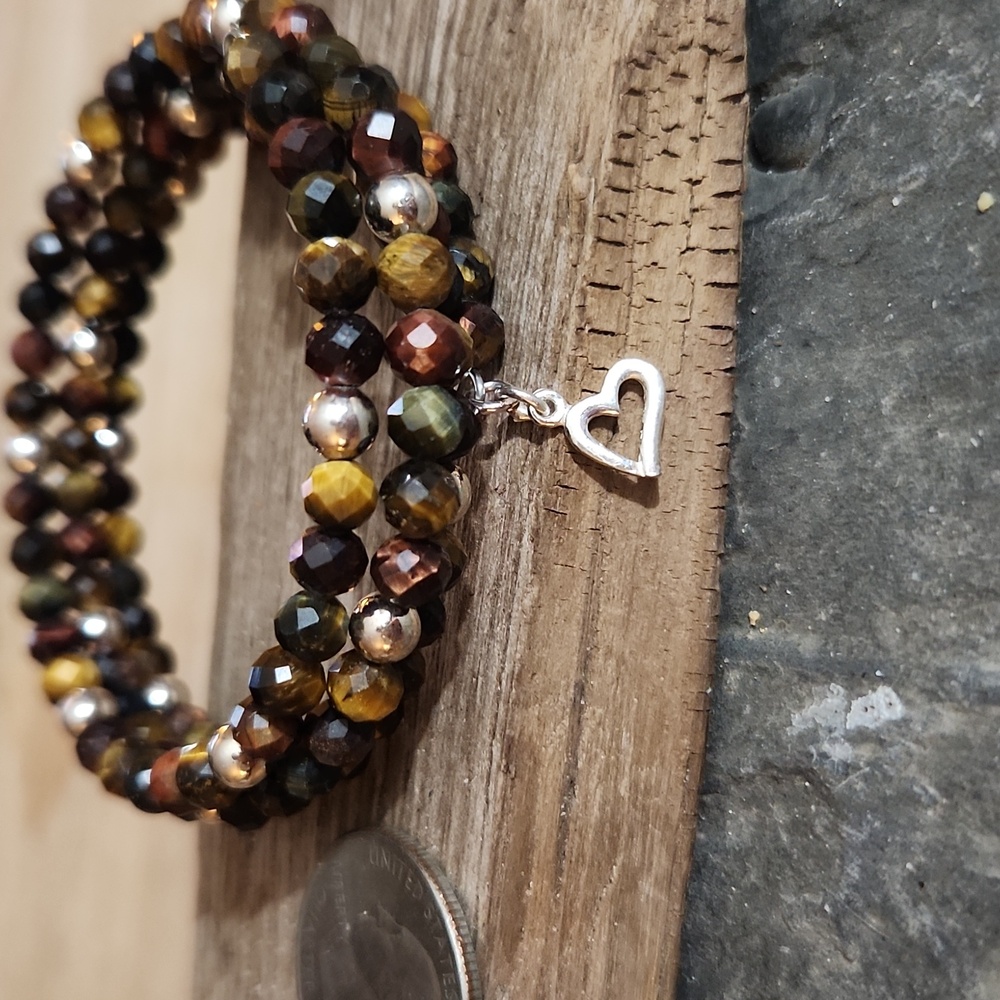 Tigers Eye and Sterling Silver Wrap Bracelet NWOT